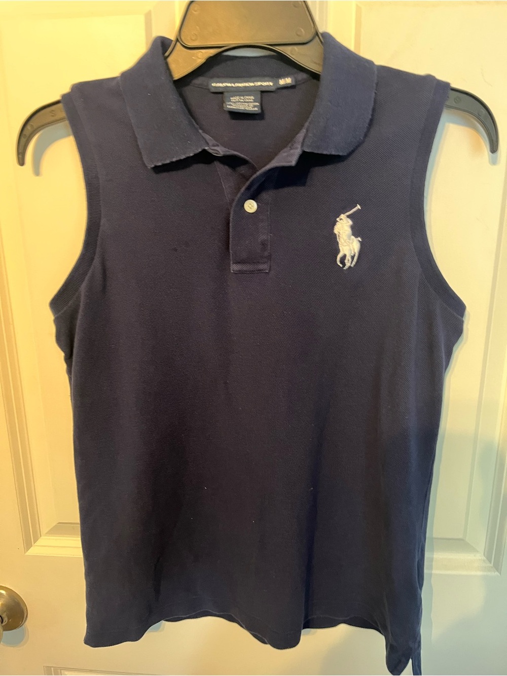 Ralph Lauren Womens Navy Sleeveless Polo Top